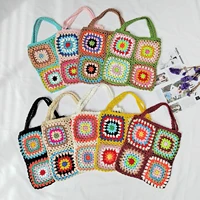 hollow crochet womens handbags bohemian yarn knitting tote soft flower shoulder bags for women 2022 national style shopper bag