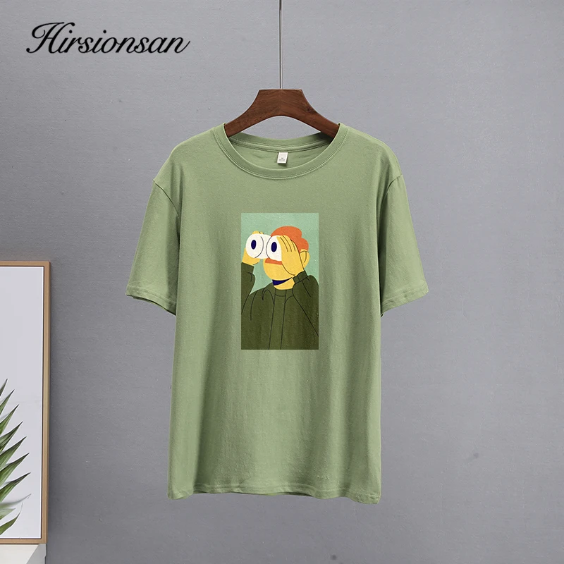 

Hirsionsan 2022 Funny Cartoon Printed T Shirts Women Kawaii Casual Oversized Tees Couple Soft Cotton O Neck Female Graphic Tops