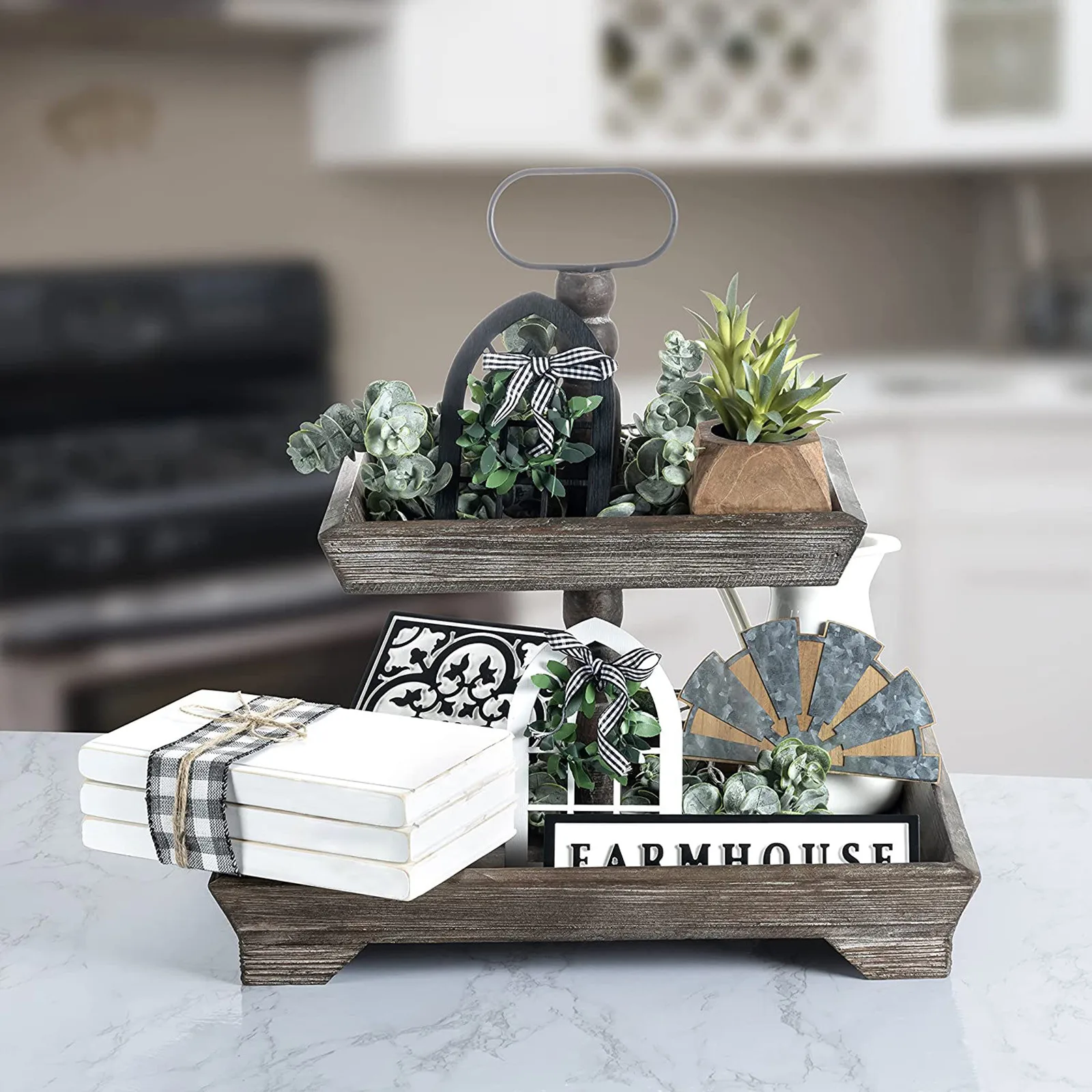 5 шт. многоярусный поднос в фермерском стиле плоские украшения мини деревянный