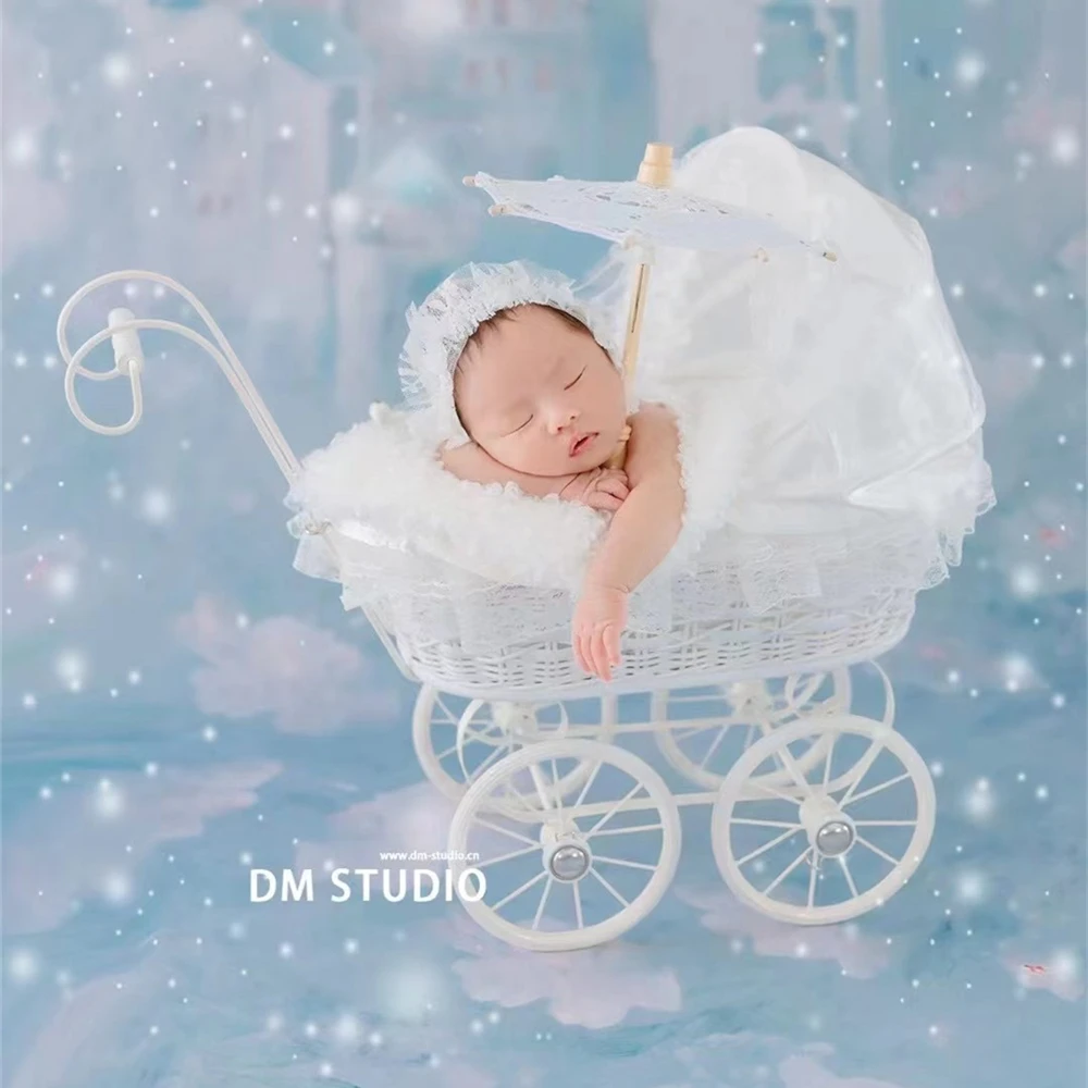 Dvotinst Newborn Photography Props for Baby Posing Princess Lace Trolley Cart Mini Barrow Fotografia Studio Shooting Photo Props