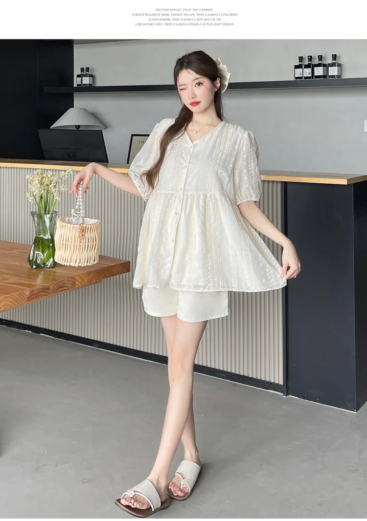 Летняя одежда для беременных милые кружевные рубашки с V-образным вырезом