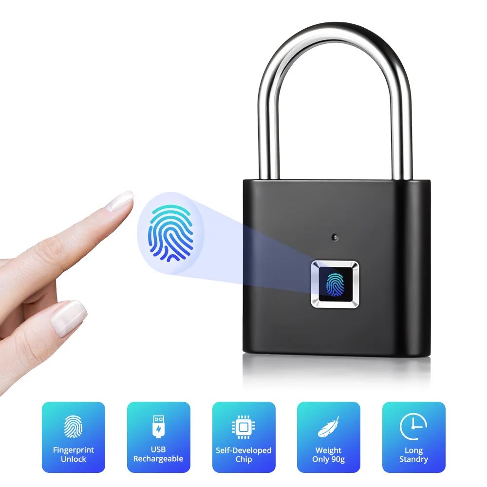 

TOWODE Smart Fingerprint Padlock Home Security Electric Lock Quick Unlock USB Rechargeable Keyless Anti-theft Device Metal Chip