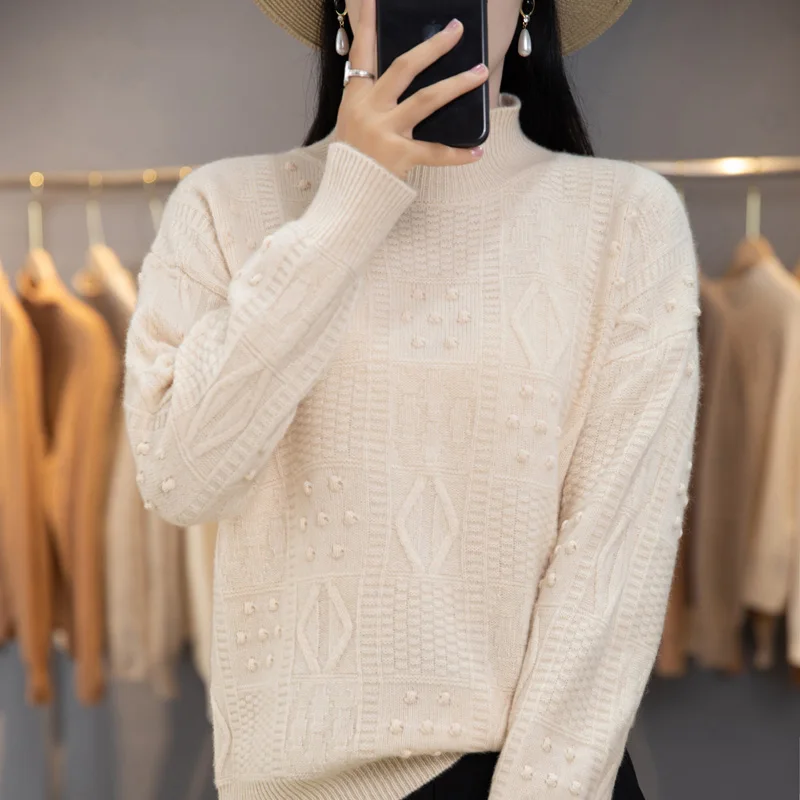 

Smpevrg Woman's Sweaters Winter Thick Jumper Female Pullover Long Sleeve Half Turtleneck Clothes 100% Wool Lnitted Tops Oversize