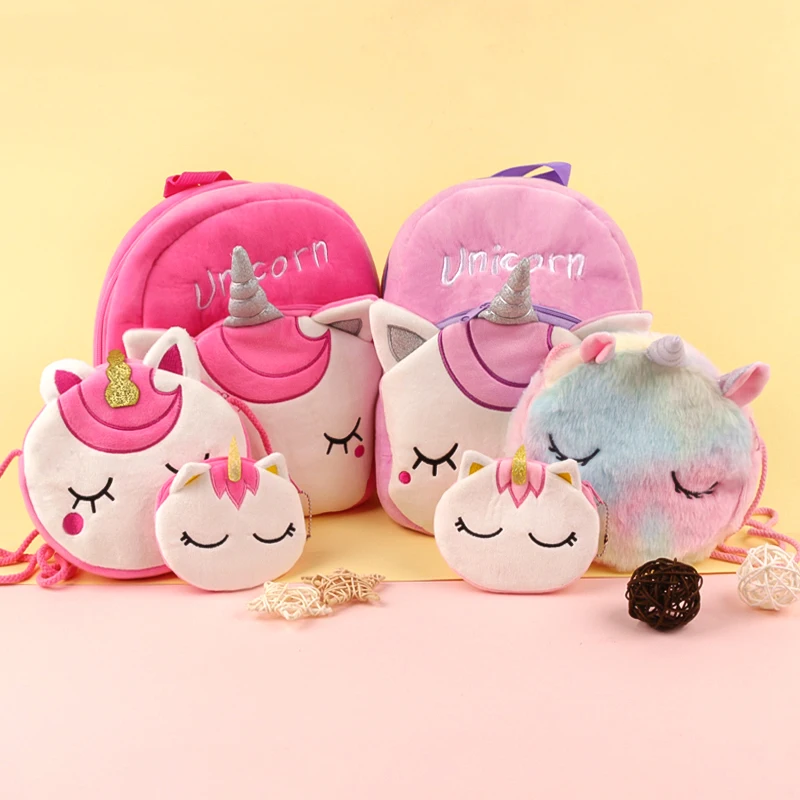 

3pcs Children's Backpack Comfortable Plush Kids School Bags Cartoon Unicorn Shoulder Bag Girls Mini Handbag Kindergarten Bookbag