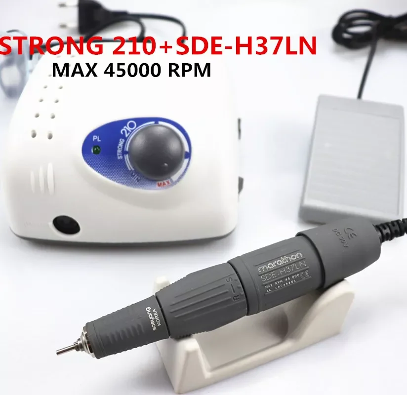 45K New Arrival Strong 210 MARATHON H37LN PART 65W 45000 RPM Nail Drill Manicure Pedicure Electric File Bits Kit