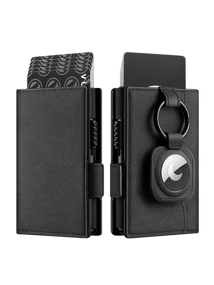 Card Holder Wallet with Airtag Holder Pop Up Leather Wallet RFID Blocking Magnetic Closure for Men