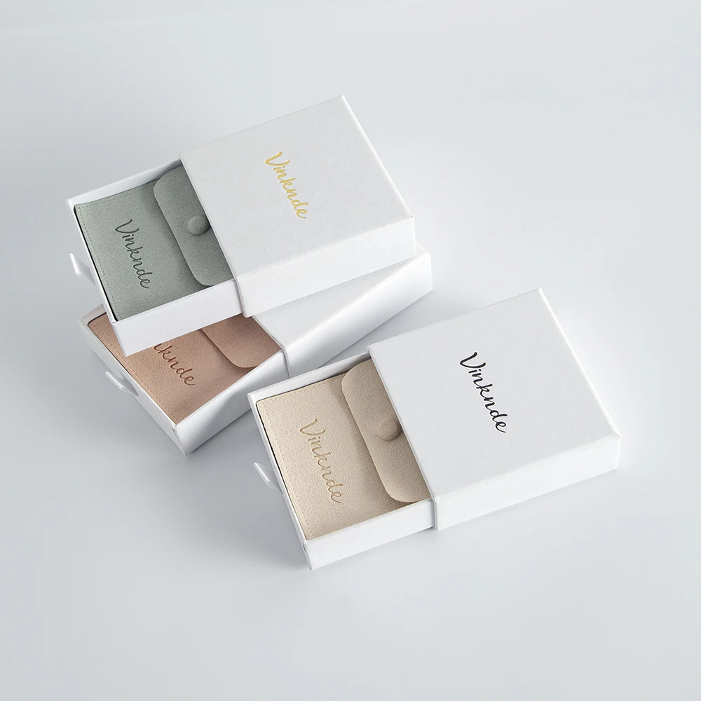 Custom Logo Microfiber Button Pouches Jewelry Packaging Drawer Slide Boxes Case Wedding Party DIY Product Package Box Bag Set