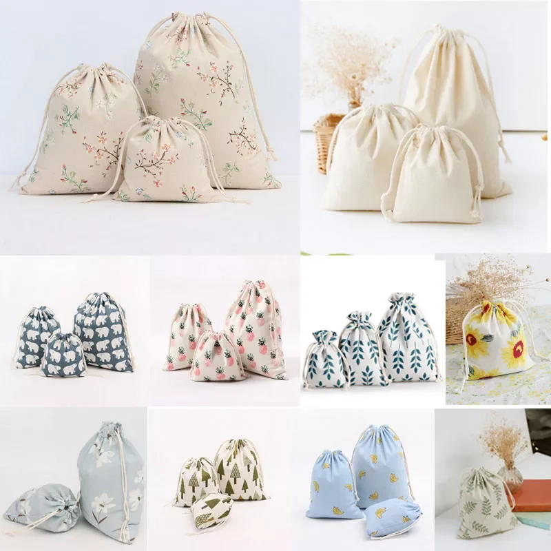 

1 pcs Simple grid cotton linen fabric dust cloth bag Clothes socks/underwear shoes receive bag home Sundry kids toy storage bags