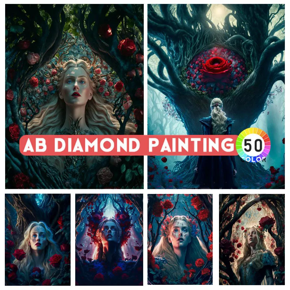 

Алмазная 5d картина «сделай сам», Новое поступление AB, таинственное дерево, женщина, роза, алмазная вышивка, мозаика, вышивка крестиком, украшение для дома