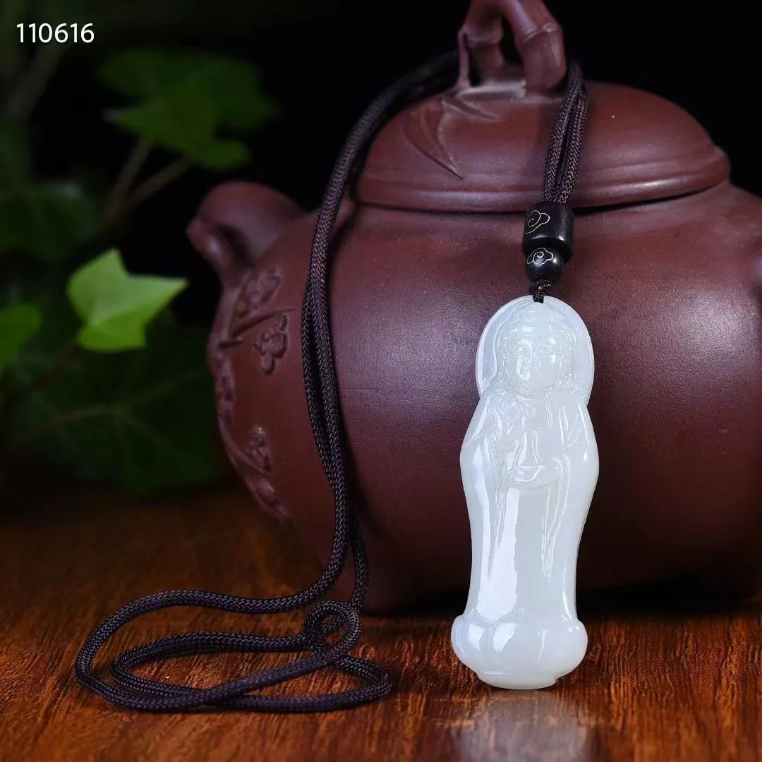 Натуральный 100% настоящий белый hetian нефрит карниз Гуаньинь драгоценность