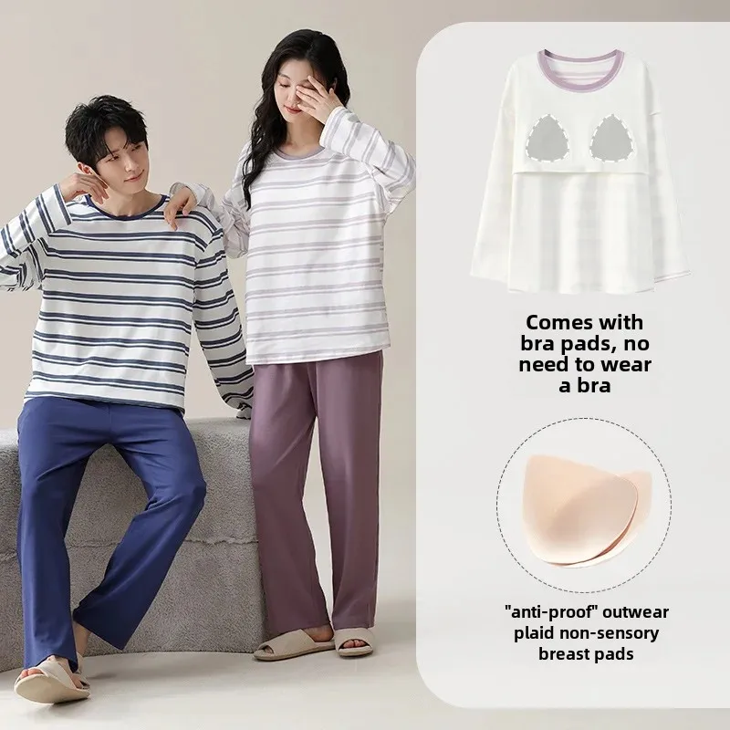 Парная хлопковая пижама с героями мультфильмов и нагрудником для мужчин женщин