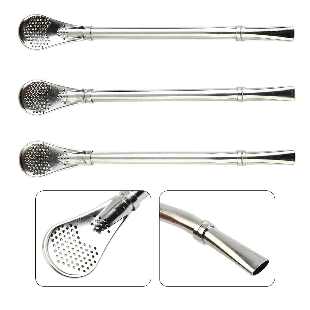 

3PCS/set Stainless Steel Drinking Straw Filter Spoons Yerba Mate Tea Straw Bombilla Tea Filters Reusable Tea Tools Kitchen Parts