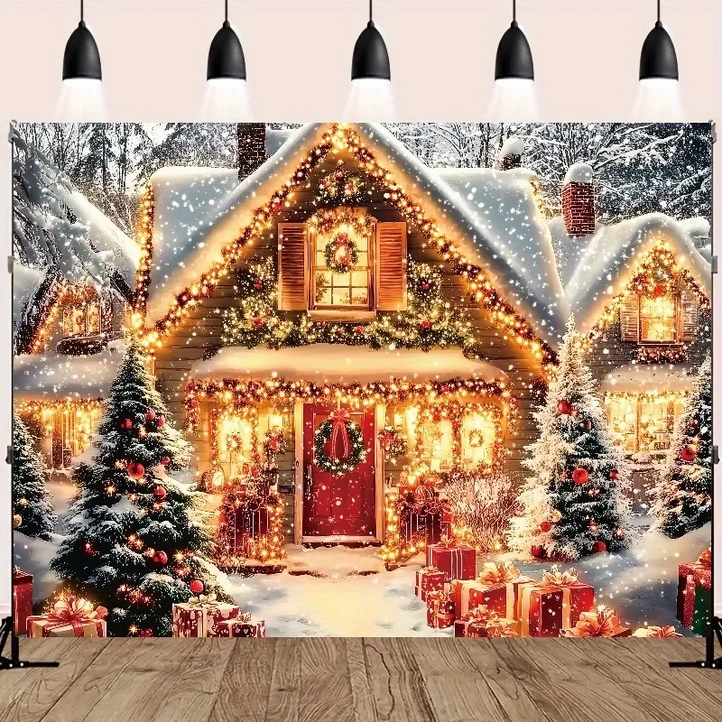 Украшение рождественской вечеринки, фон, ткань, зимний коттедж, рождественская елка, гобелен, подходит для украшения комнаты, дома