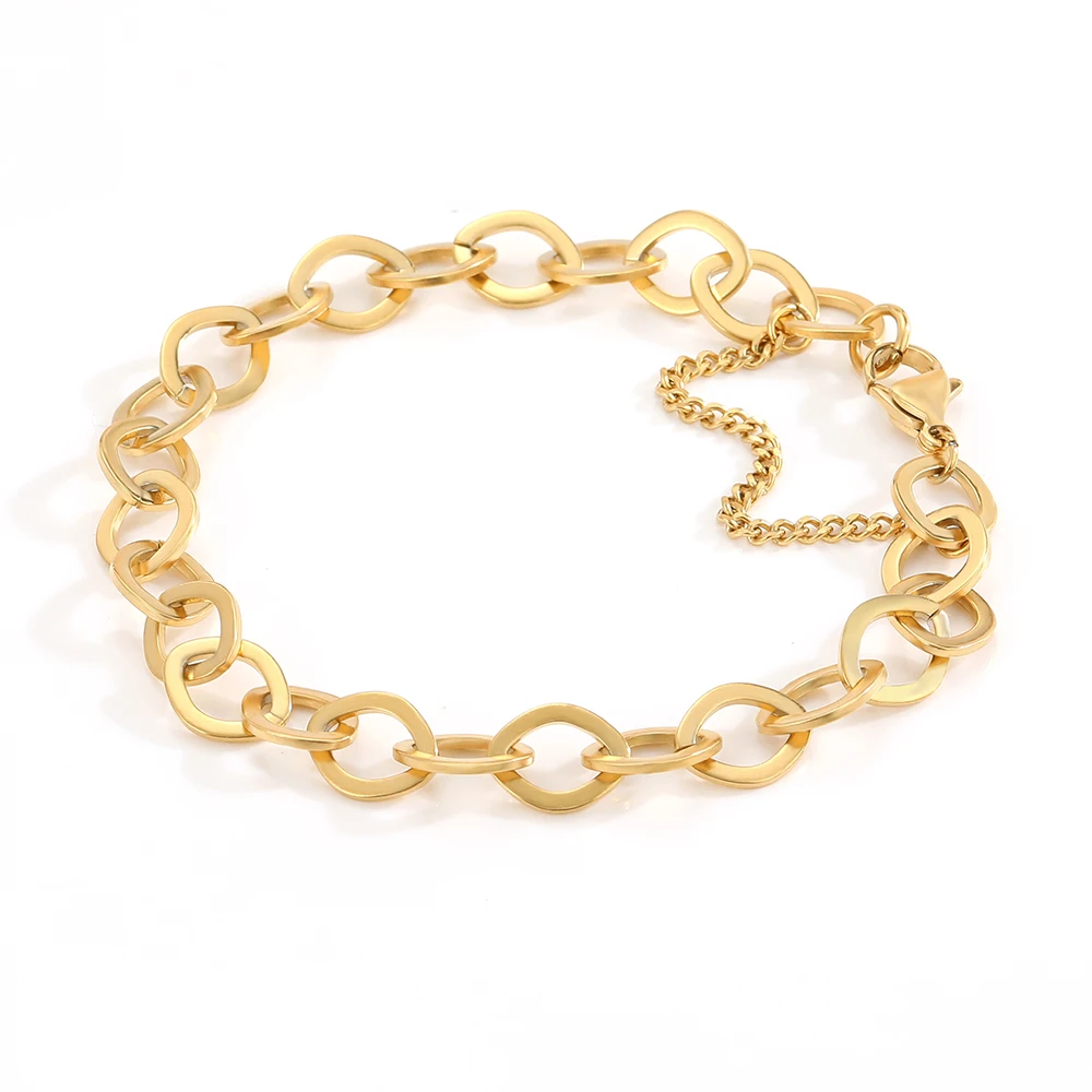 

Wholesale Bulk Link O shape Geometric Chain Bracelet Chain Gold Plated Silver Fashion Punk Link Chain Bracelet For Women