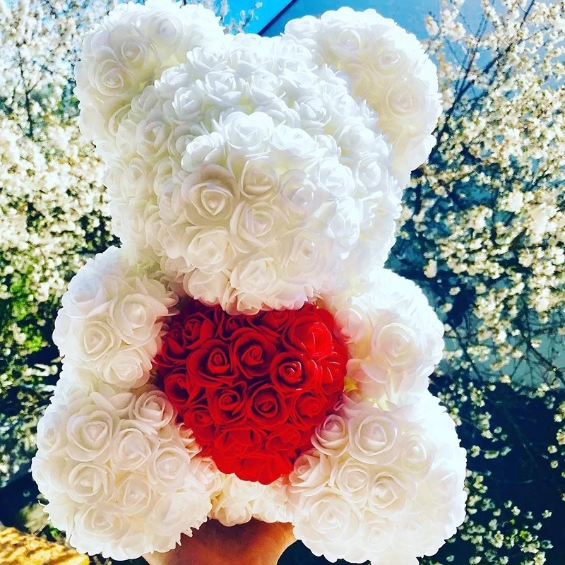 Artificial PE teddy rose bear rose valentine's day gift for girlfriend lady wife mother's day 25cm DIY flower bear with box