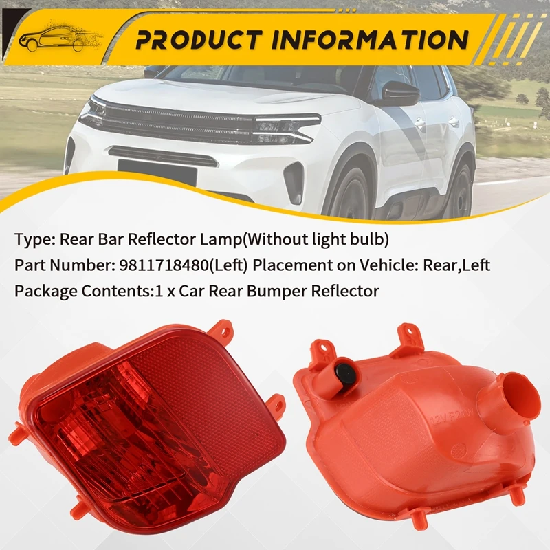 Отражающая пластина заднего бампера для Peugeot 4008 Citroen C5 AIRCROSS 2016 + предупреждающая