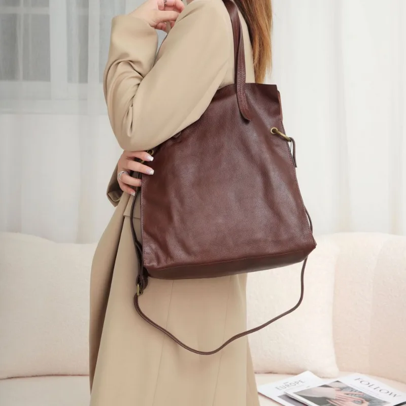 Сумка-тоут женская из натуральной кожи простая универсальная вместительная