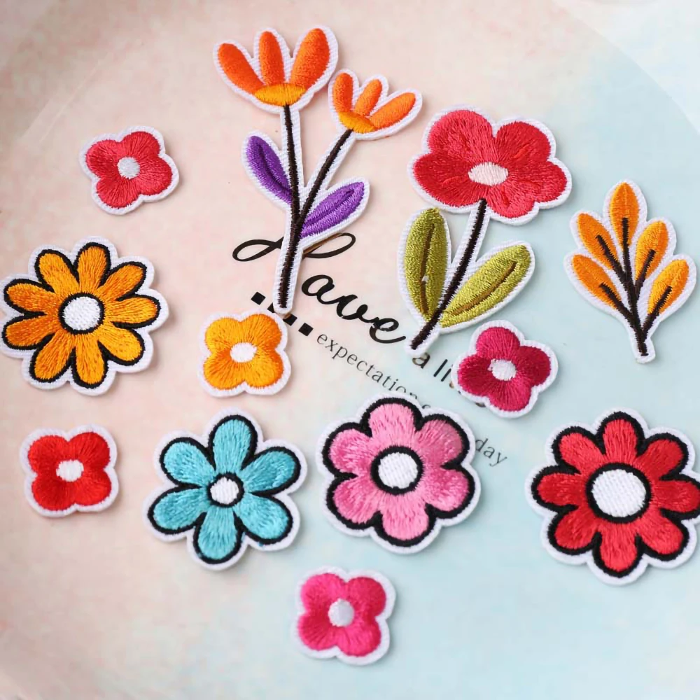 

1 Set Clothing Women Men DIY Embroidery Flower Patch The Flowers Deal with It Iron on Patches for Clothes Diy Fabric Stickers
