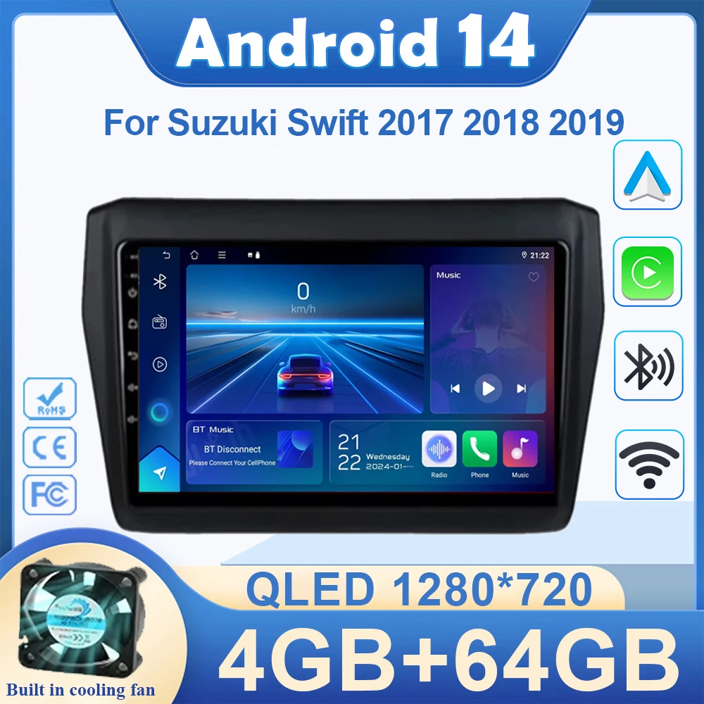 Автомобильное радио Android 14 для Suzuki Swift 2017 2018 2019 Мультимедийный плеер Видеоплеер