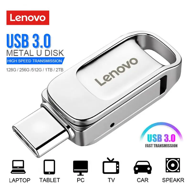 

Lenovo флэш-накопитель 2 в 1, 128 ГБ, 256 ГБ, 512 ГБ, 1 ТБ, USB 3,0 Type-c