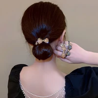 fashion new arrival rhinestone bow elastic hair bands ties rubber girls shiny crystal hair rope ponytail accessories for women