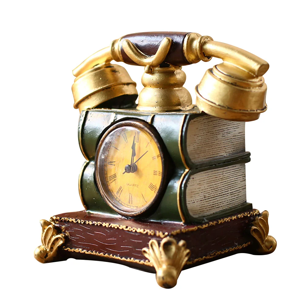 

Clock Telephone Vintagedecor Table Desk Old Office Home Retro Round Fashioned Decoration Landlineclassical Resin Corded Western