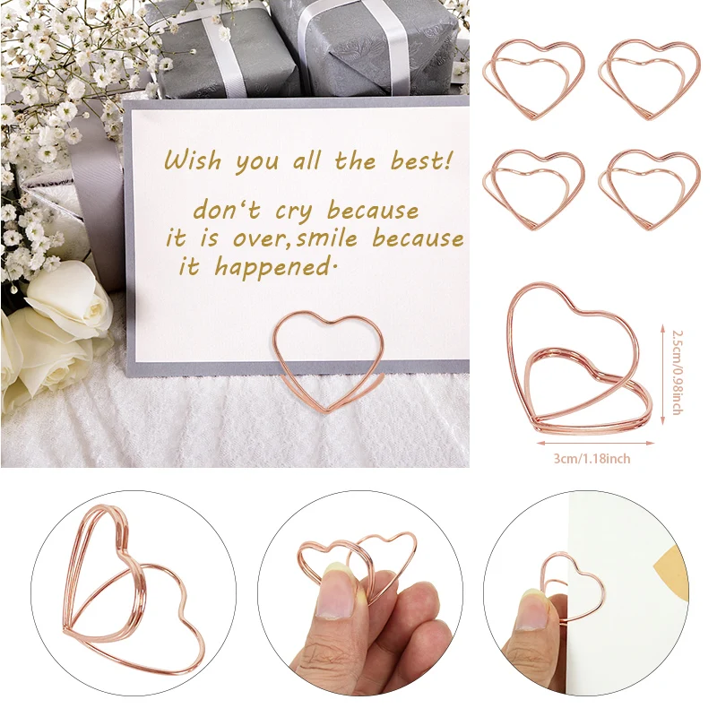 

15pcs Heart Bookmark Metal Paper Clip Rose Gold Card Holder Wedding Table DIY Decoration Retro Paperclips Binder Clip Stationery