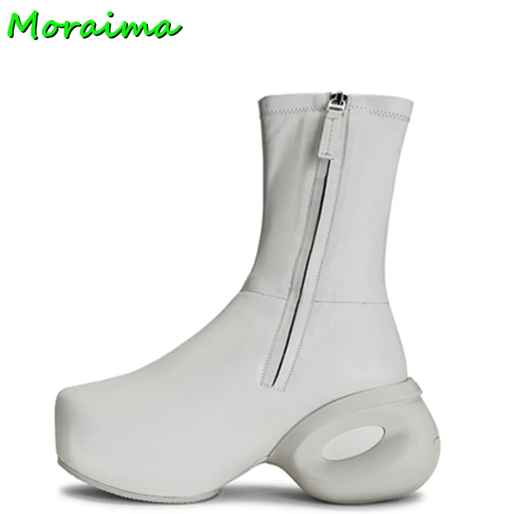 Platform Round Toe Elastic Ankle Boots Chunky Heel Side Zipper Green Solid Suede Leather Women Fashion Short Boots New Arrival