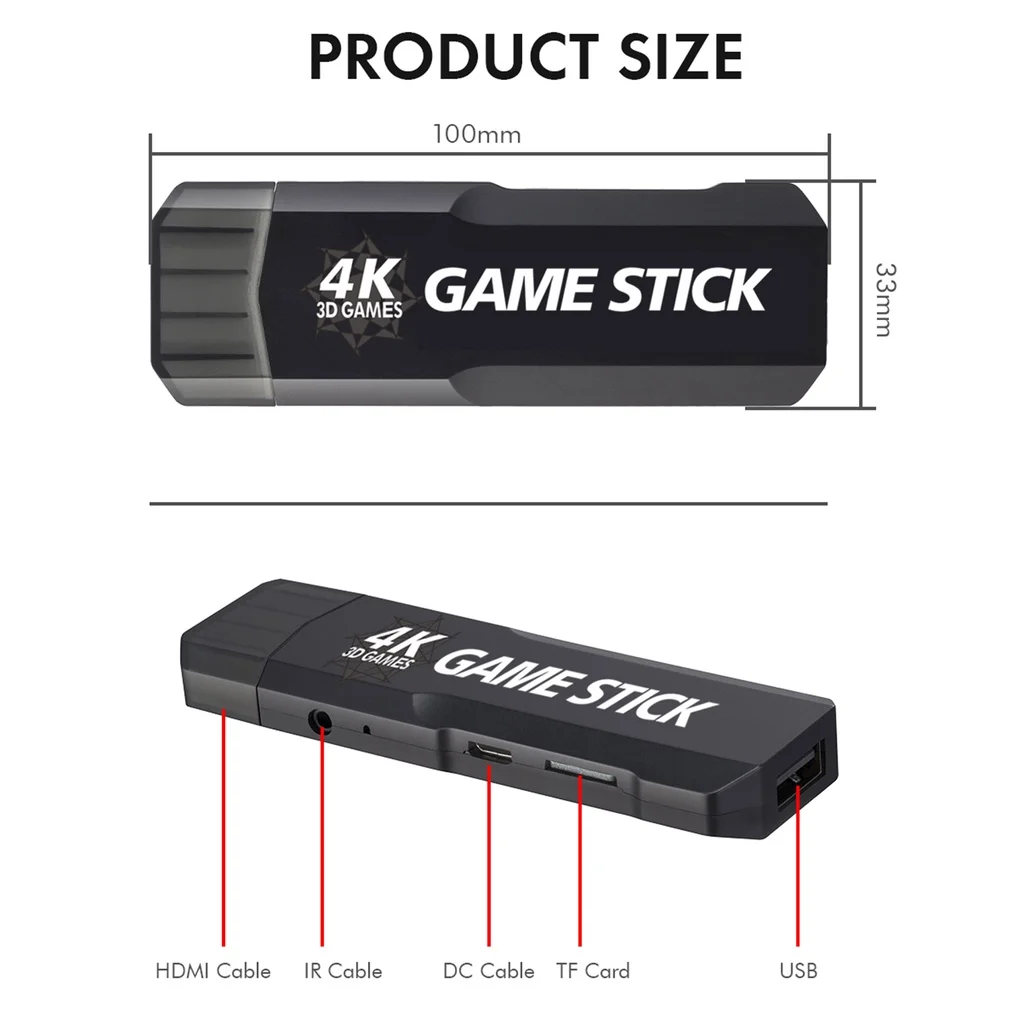 Gd10 Retro Video Game Console Game Stick 128G 4K 60Fps Hdmi Output Tv Low Latency 2.4G Dual Handle Portable for Psp Ps1 Gba Gb
