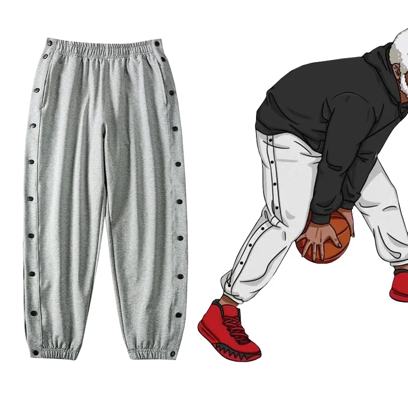 

Hip Hop Side Full Open Buttons Sweatpants Mens High Street Causal Loose Breathable Basketball Training Sports Pants Male Joggers