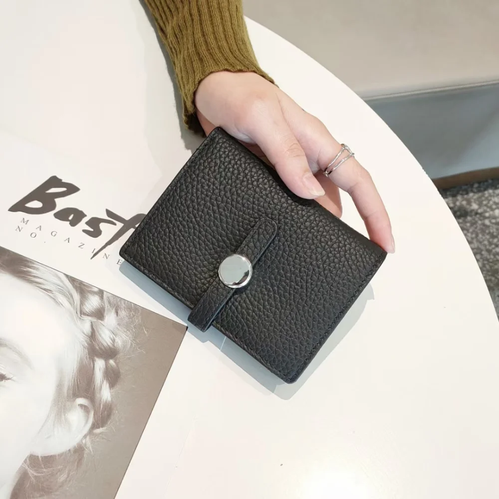 URBAN MASTER Cowhide Women Short Genuine Cow Leather Fashion Drawstring Wallets Female Coin Purse Card Holder Lychee Pattern