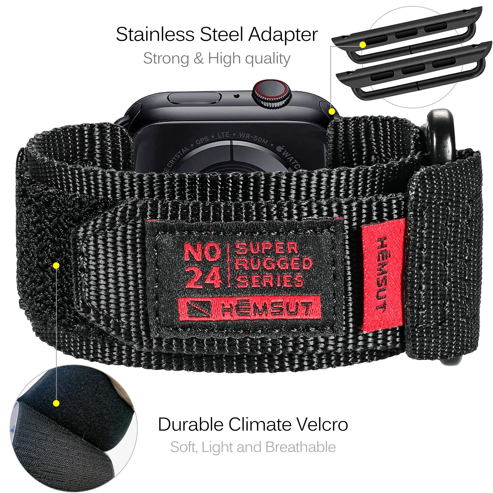 Super Rugged Nylon Sport Band for Apple Watch 40 41 45 40 44mm for iwatch 7 5 6 se 2 3 38mm 42mm strap bracelet wristbelt Black