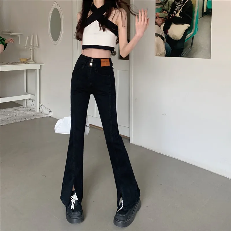 N1167  New retro high waist all-match slim mopping micro-flare pants jeans