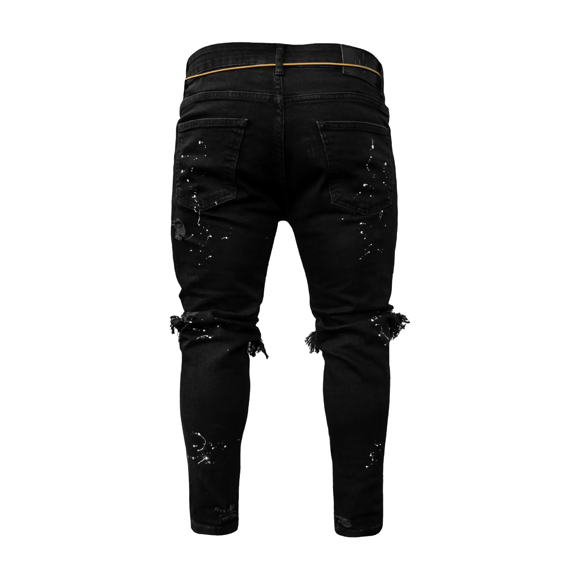Fall Fashion Trousers Men Wear Holes Slim Stretch Jeans Pure Color Paint High Street Casual Dance Quality Clothing Jeans For Men