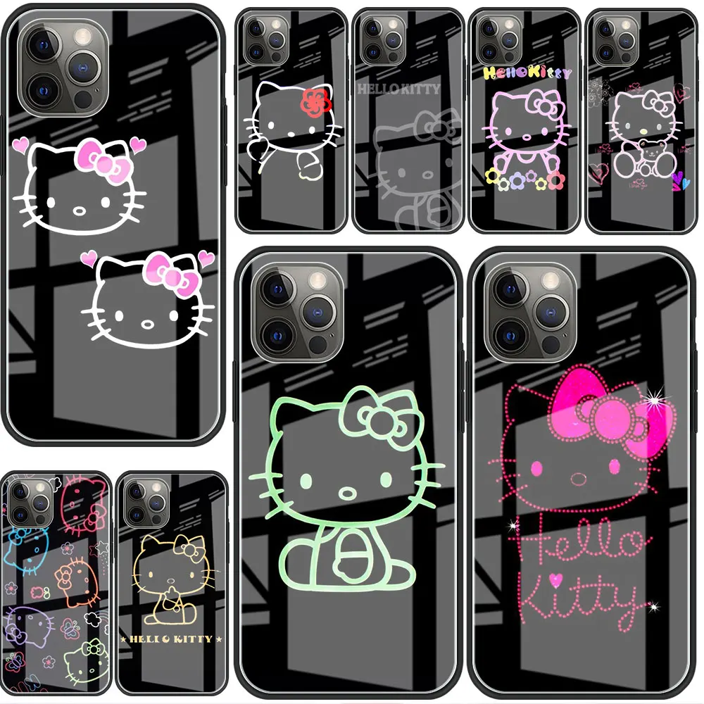 Glass Case For Apple iPhone 14 13 Pro 11 12 7 8 Plus SE 2022 XR X XS Max 6 6S Tempered Phone Cover  Hello Kitty Lovly Cute