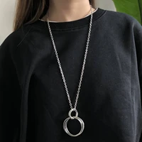 fashion geometric multilayer ring sweater necklace women hip hop long exaggerated pendant ins personality sweater chain gift
