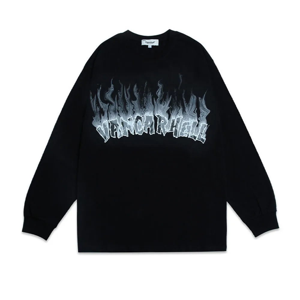 Свитшот Y2k с рисунком трашеры и пламени уличный пуловер большого размера в стиле