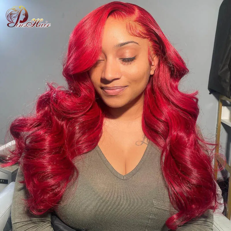 Red Wig Body Wave Human Hair Colored Red Lace Front Human Hair Wigs For Women Transparent Lace Front Wig PrePluck Peruvian Hair