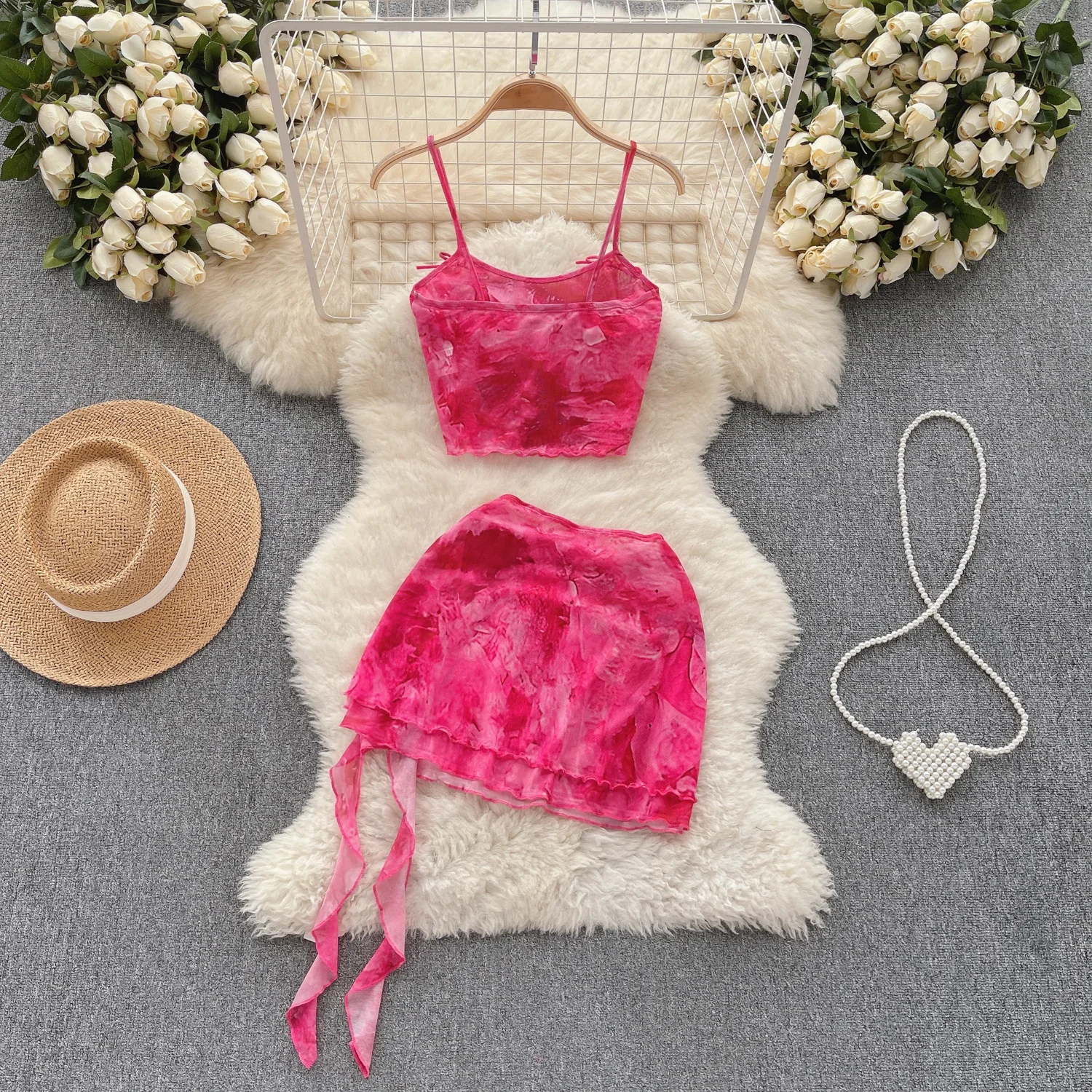 Женский летний пикантный комплект из 2 предметов новый шикарный укороченный топ