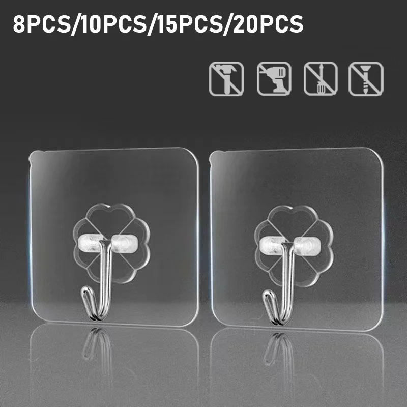 

8PCS/10PCS/15PCS Kitchen Adhesive Wall Hooks Strong Self-Adhesive Door Wall Hanger for Bathroom Wall Sticker Kitchen Gadgets