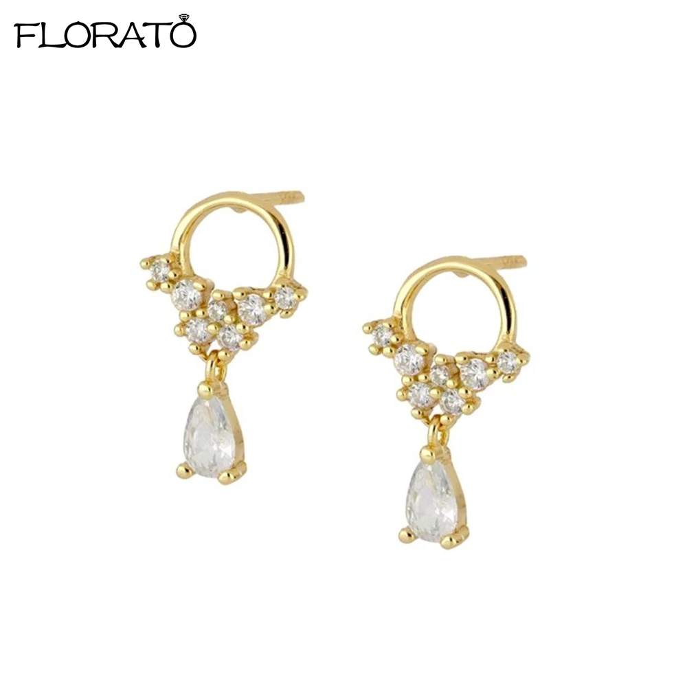 

925 Sterling Silver Needle Fashion Droplet Pendant Earrings Korean Style Elegant Crystal Jewelry Ear Rings Lady Earrings Gift
