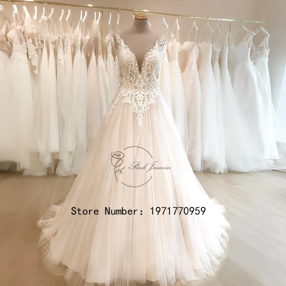

Ivory Princess V Neck Wedding Dresses For Women 2023 New Summer Court Train Applique Elegant Lace Bridal Gowns With Soft Tulle