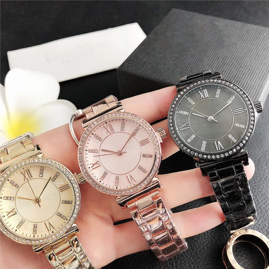 

Fashion Brand dress Rhinestones Women Watches Casual Sport Quartz Man Roman Silver Bracelet Stainless steel Watch Factory sales