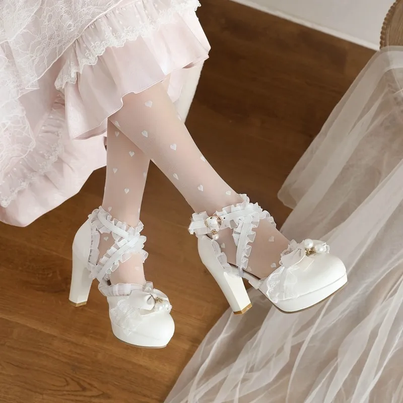 Женские туфли-лодочки на платформе и высоком каблуке белые туфли мэри джейн с