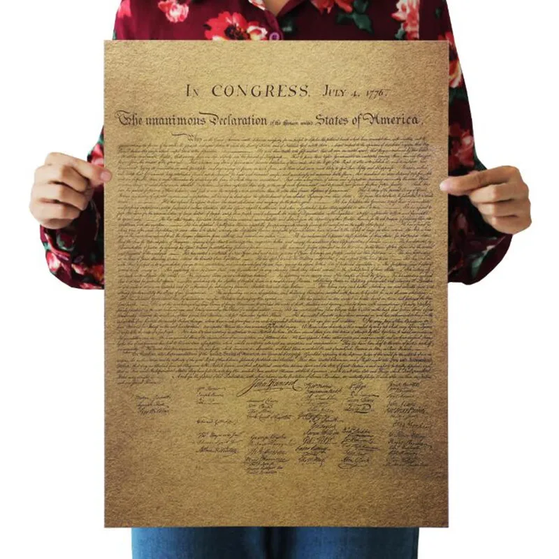 

The United States Declaration of Independence Vintage Poster Cafe Room Decor Painting Retro Kraft Paper Wall Art Wall Sticker