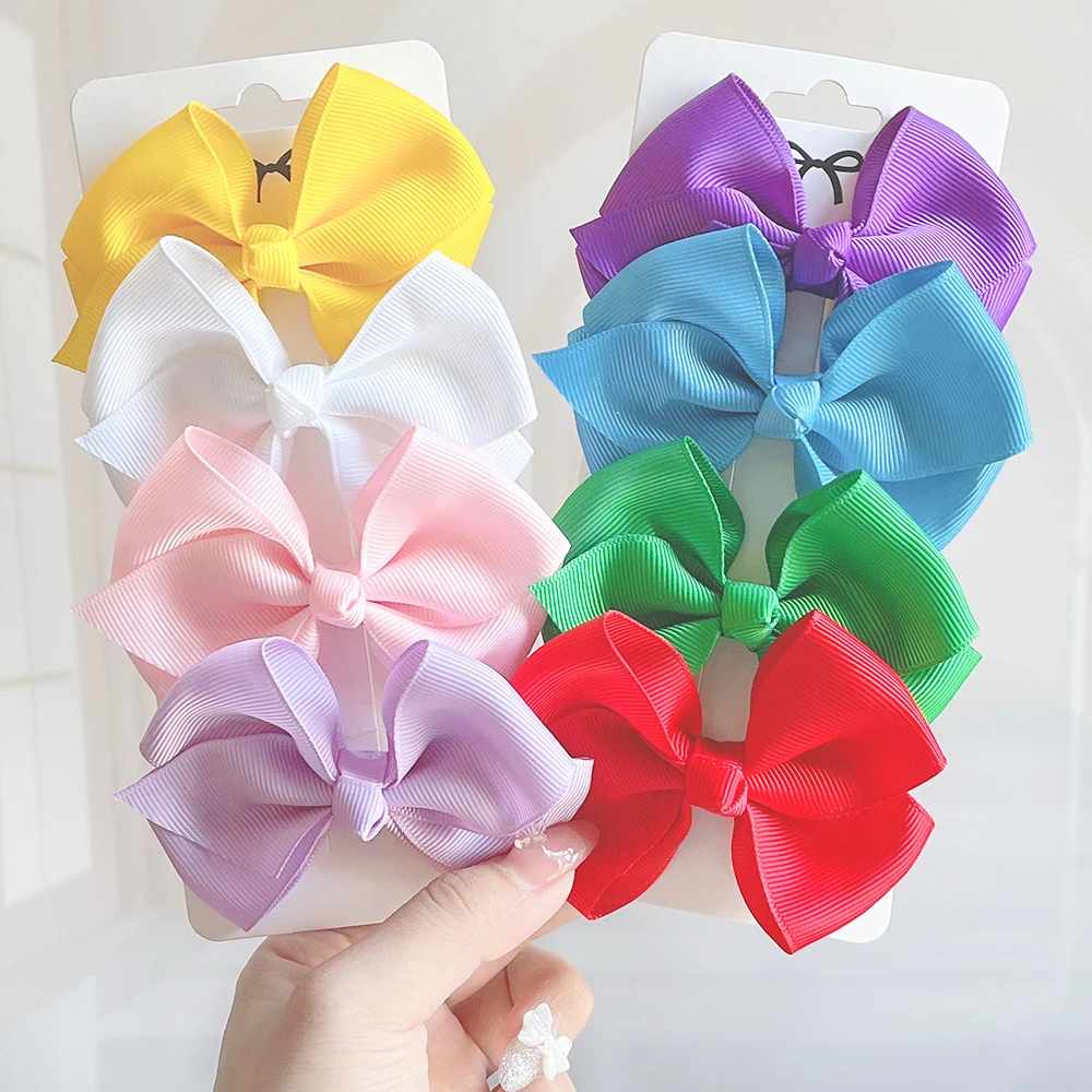 

4Pcs/Set Sweet Solid Hair Bows For Baby Girls Hair Clips Boutique Hairpin Handmade Barrettes Headwear Kids Hair Accessories Gift