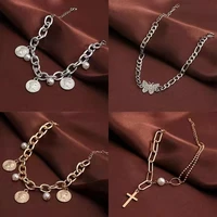 new products simple anti pearl ins cross bracelet retro asymmetric simple style chain trend colorful metal accessories bracelet