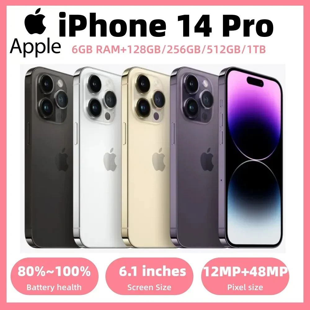Фото Оригинальный Apple iPhone 14 Pro 128GB/256GB/512GB/1TB, 6.1-дюймовый экран, iOS, процессор A16 Bionic, 48-мегапиксельная камера Pro, Face ID, разблокированный, б/у iPhone №1