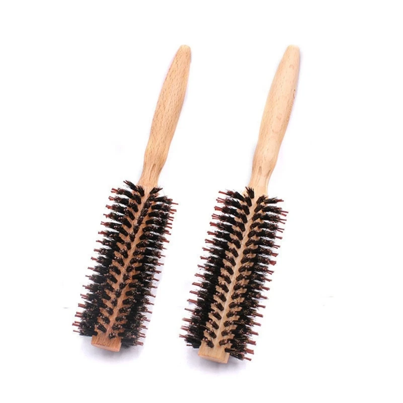 

Roll Round Comb DIY Curly Hair Brushes Bristle Wood Handle Hairdressing Tool