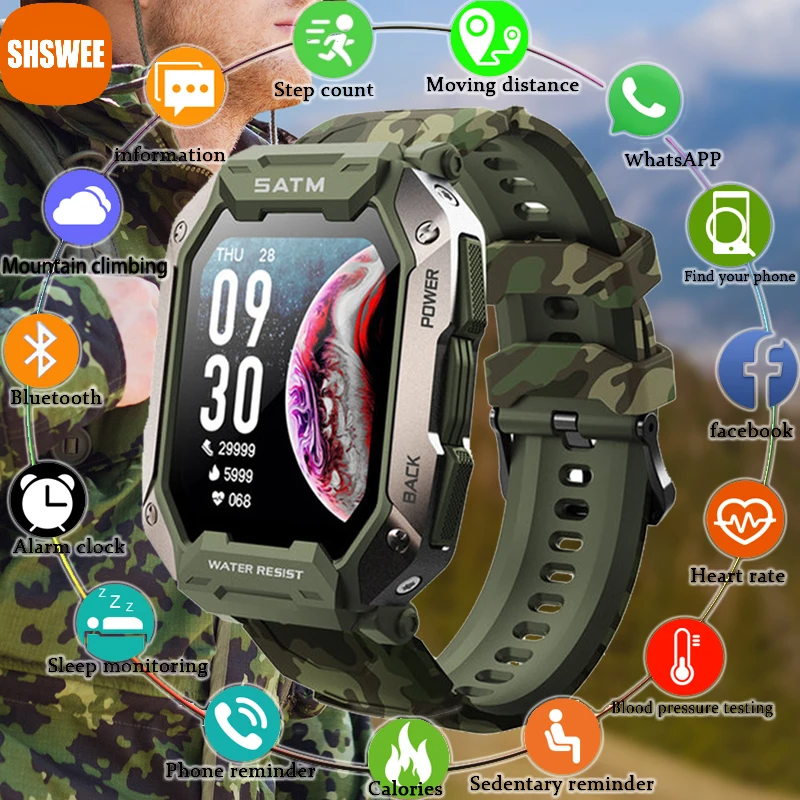 

Outdoor Militar 5ATM Waterproof Watches 380mAh Large Battery Bluetooth Smartwatch Sport Men Watch for Xiaomi Huawei